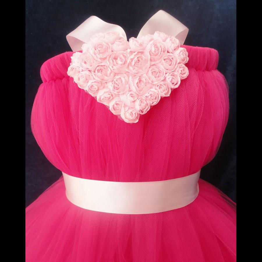 Hochzeit - Sweet Heart Pink Flower Girl Dress Tutu