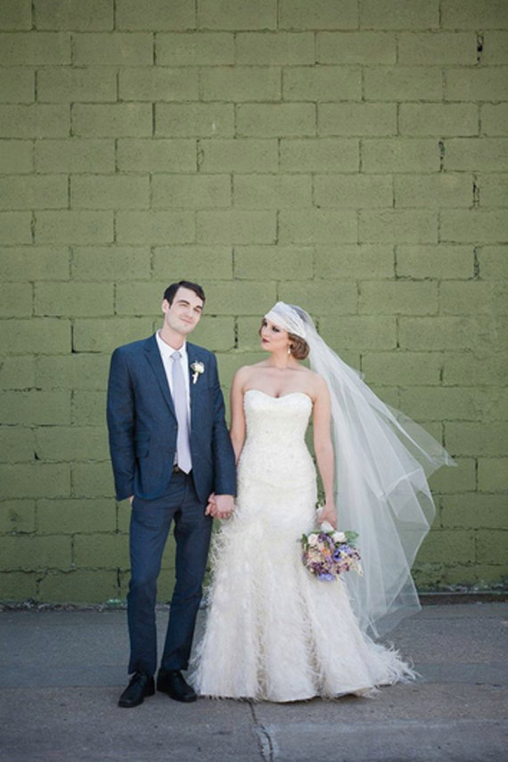Wedding - Wedding Juliet Cap Veil with lace detail in off white "Lillian"
