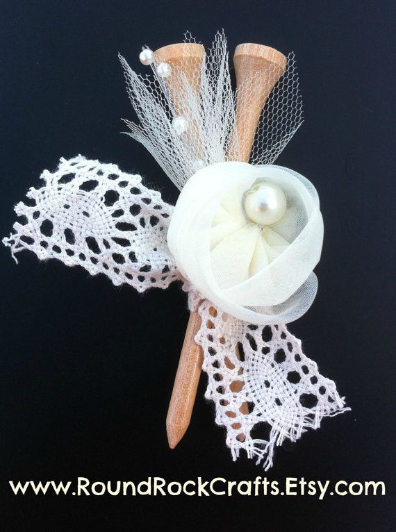 Wedding - Golf Tee Boutonniere - Sheer Rose And Lace