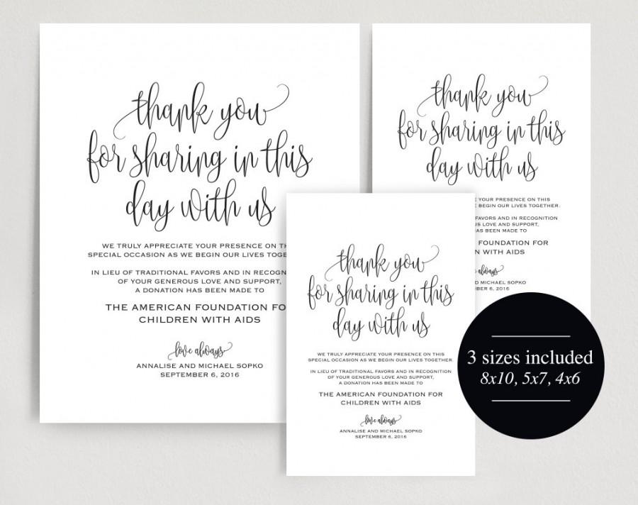 Mariage - In lieu of wedding favors Sign, Wedding Donation Sign, Charity Printable, Thank you donation printable, PDF Instant Download 