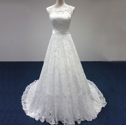 زفاف - Cap Sleeve Lace Sashes A-Line Wedding Dress