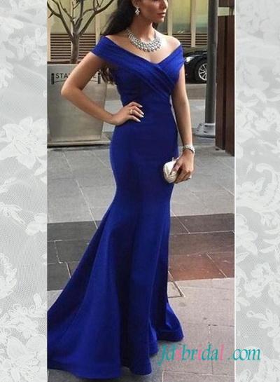 زفاف - PD16071 Royal blue off shoulder mermaid long prom evening dress