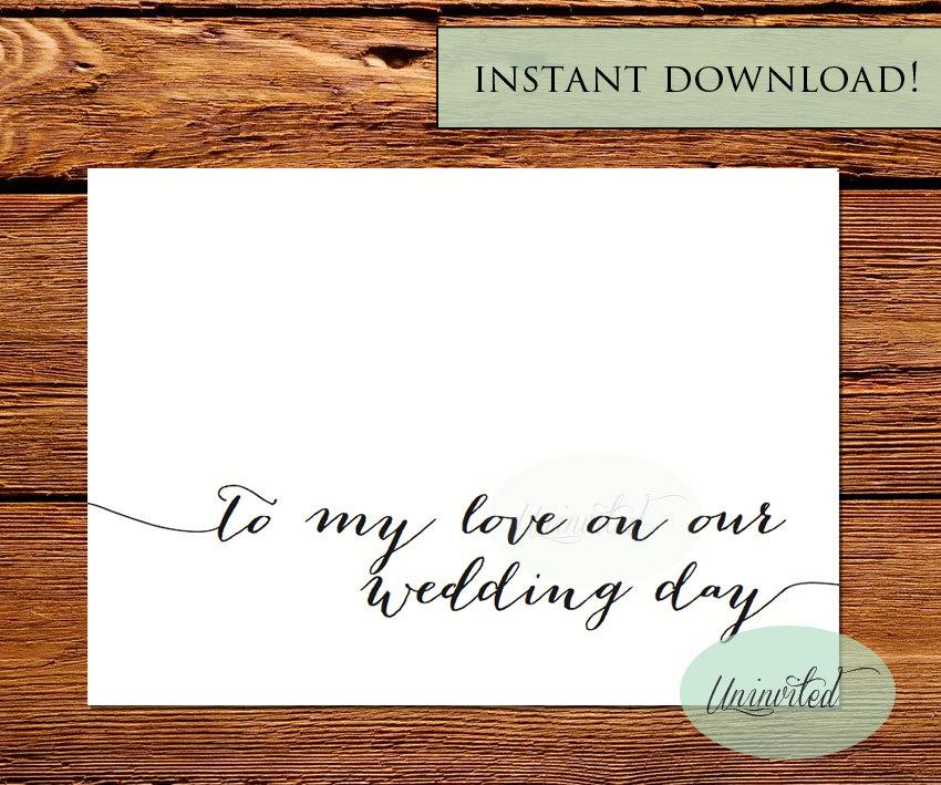 Wedding - To my groom card - Instant download, to my bride, to my groom on our wedding day