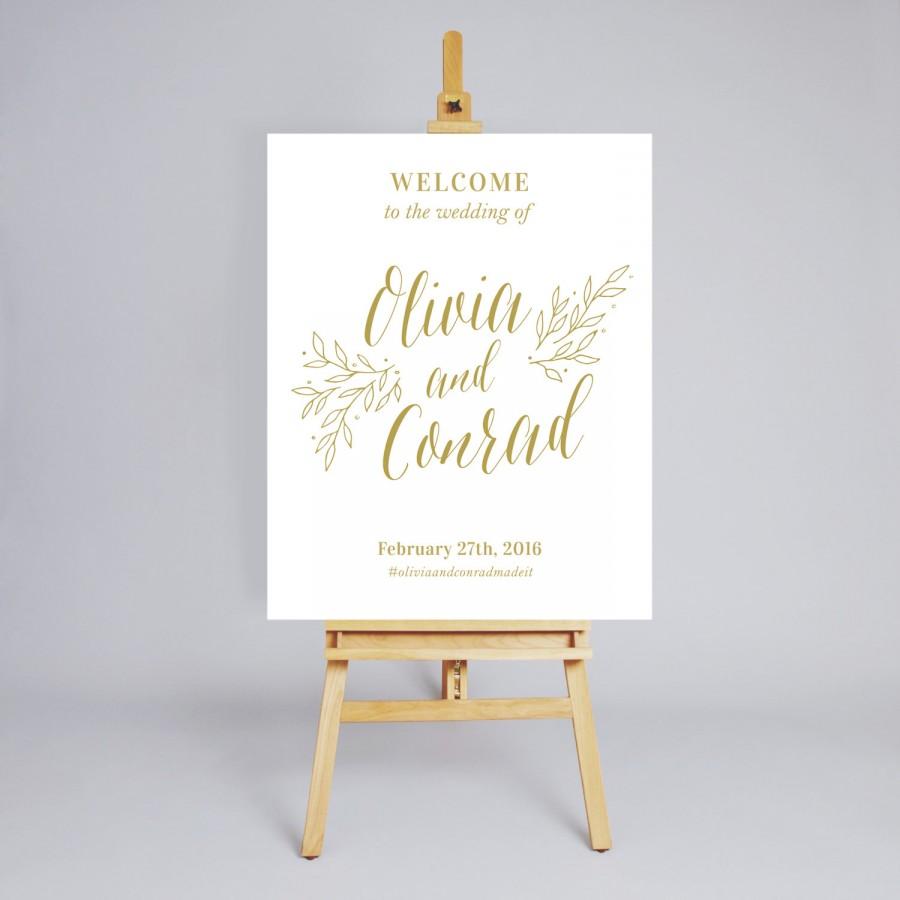 Hochzeit - Printable Wedding Welcome Sign / Wedding Decoration / Digital Wedding Welcome Sign / Customized Welcome Sign / Sign Gold / Floral Sign