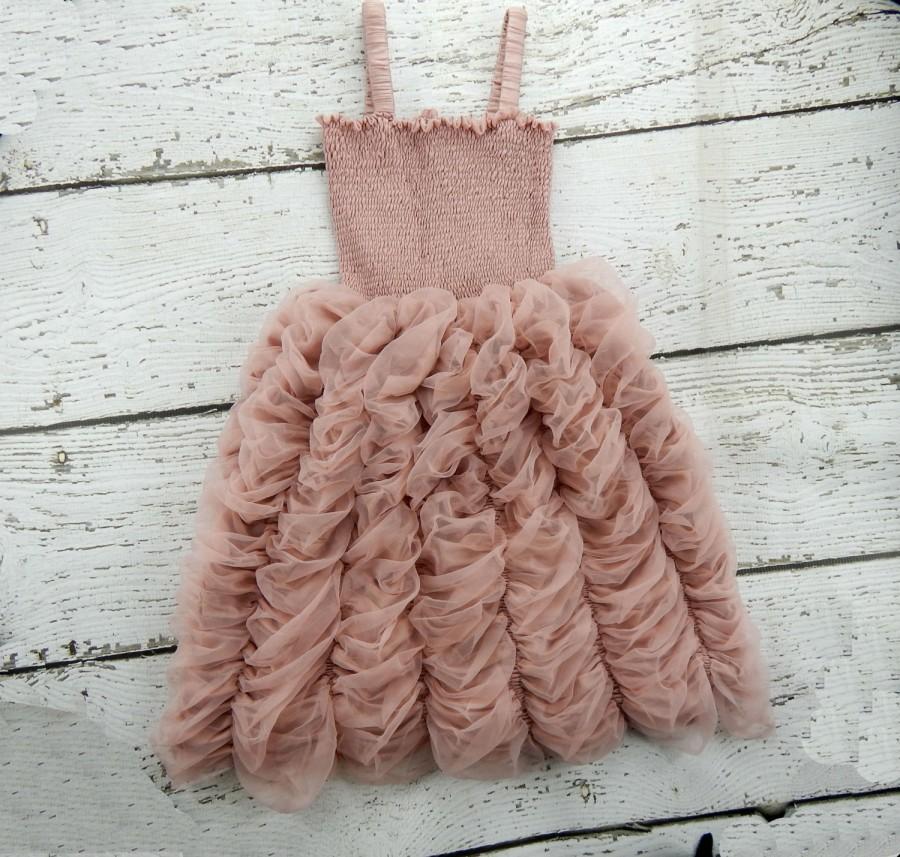 Hochzeit - Dusty Rose Flower Girl Dress / Flower Girl Dress / Flower Girl Antique Pink Dress / Vintage Pink Flower Girl Dress  / Wedding Flowergirl