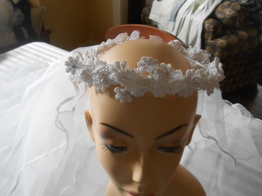 Wedding - AA15-Elegant crown style veil in lace, pearls and rhinestones- stunning detail !