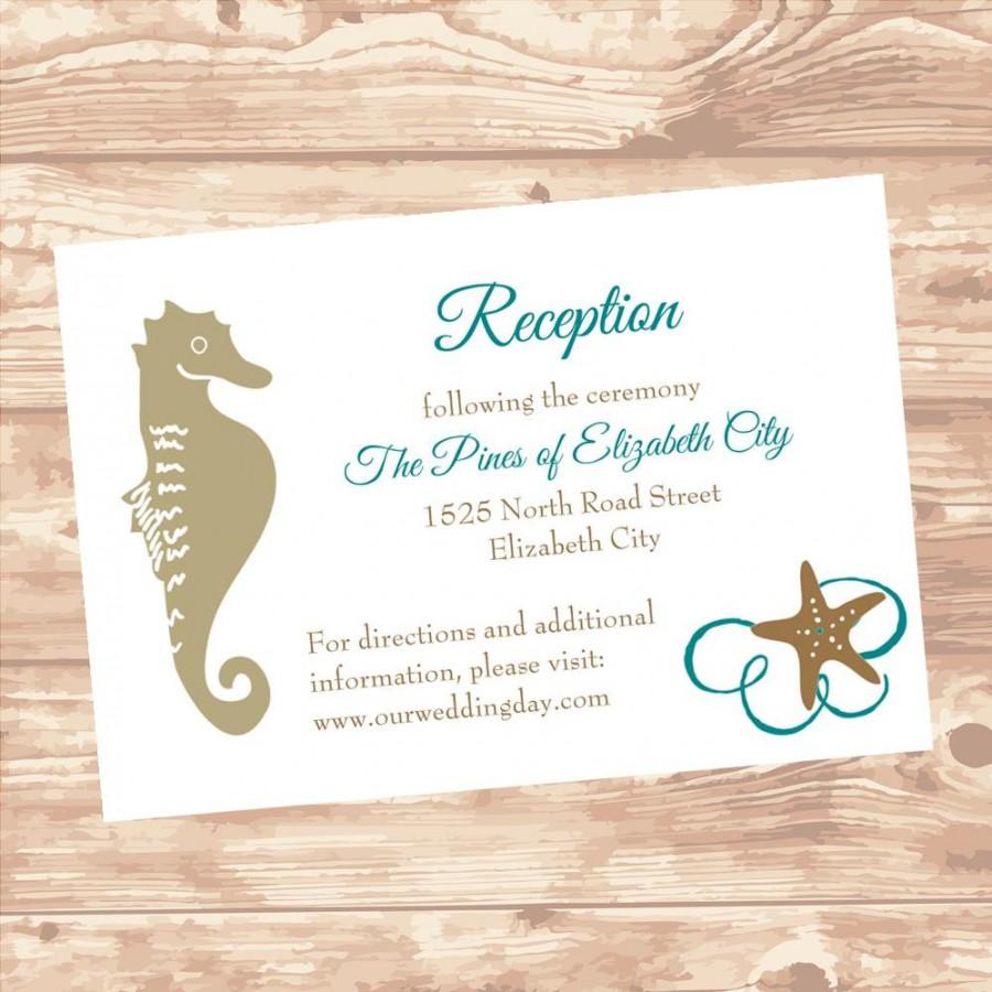 Свадьба - Wedding Reception or Information Insert Card DIY Template Seashel in Teal Editable & Printable Microsoft Word Digital File Instant Download