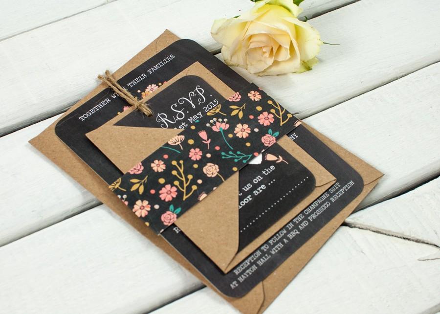 Hochzeit - Floral Chalkboard wedding invitation bundle - Fall Autumn Wedding