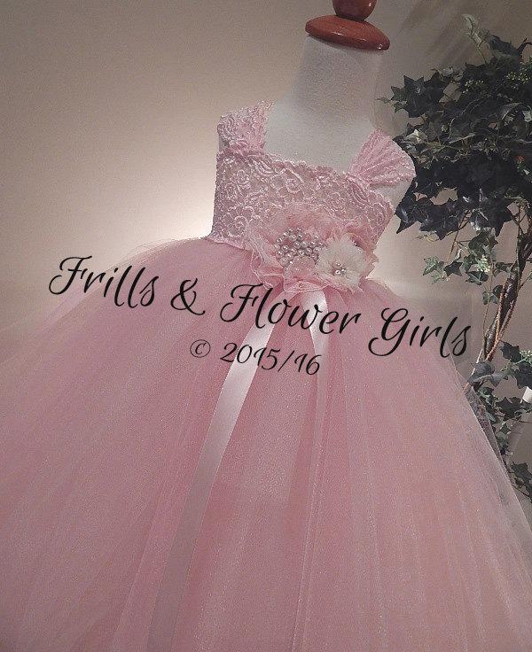 Hochzeit - BLUSH Flower Girl Dress Blush Lace Flower Girl Dress Blush Lace Tutu Dress Flower Girl Dress Sizes 18 Mo up to Girls Size 10