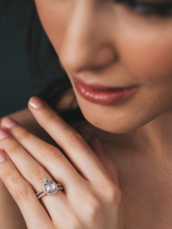 Wedding - Stunning Aquamarine Pear Ring