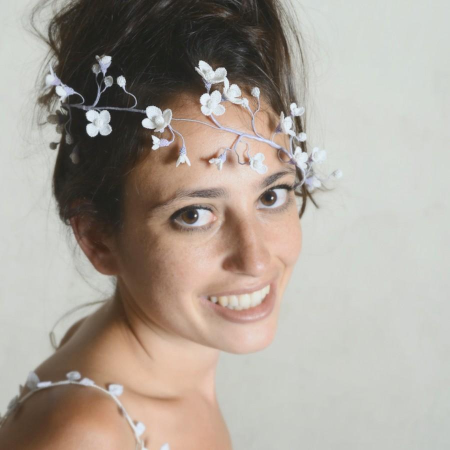 Hochzeit - Bridal headpiece, floral halo, bridal crown, pearl beaded lace headpiece, wedding tiara crown, halo wreath, hair vine flowers, FREE VIP EXP