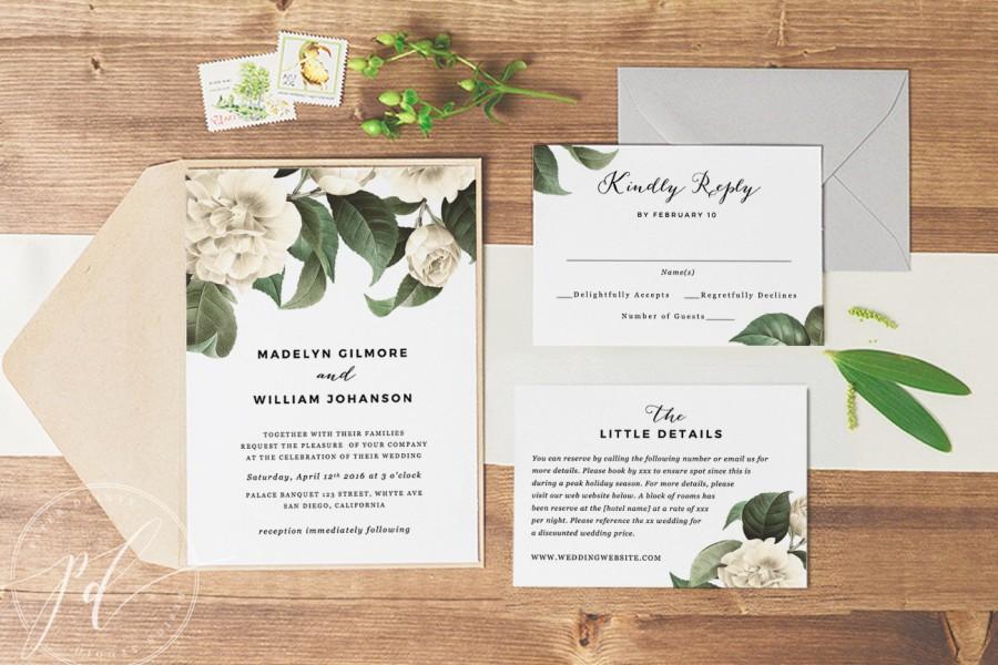 Wedding - Wedding Invitation template printable, Editable Text, Instant Download, Botanical vintage Florals, Edit in Word or Pages 