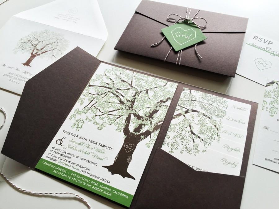 Mariage - Sample Oak Tree Wedding Invitation Rustic Wedding Invitation, Pocketfold Wedding Invitations Summer Wedding Invitations Printable