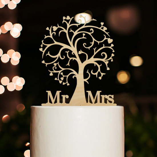 Mariage - Cherry wood cake topper,tree cake topper,Mr and mrs cake topper,rustic cake topper,wedding cake topper,beach theme cake toppers for wedding