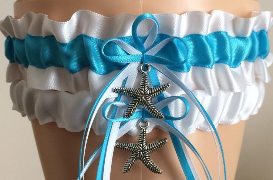 Mariage - White and Turquoise Wedding Garter Set, Bridal Garter Set, Keepsake Garter, Prom Garter, Wedding Accessories, Weddings