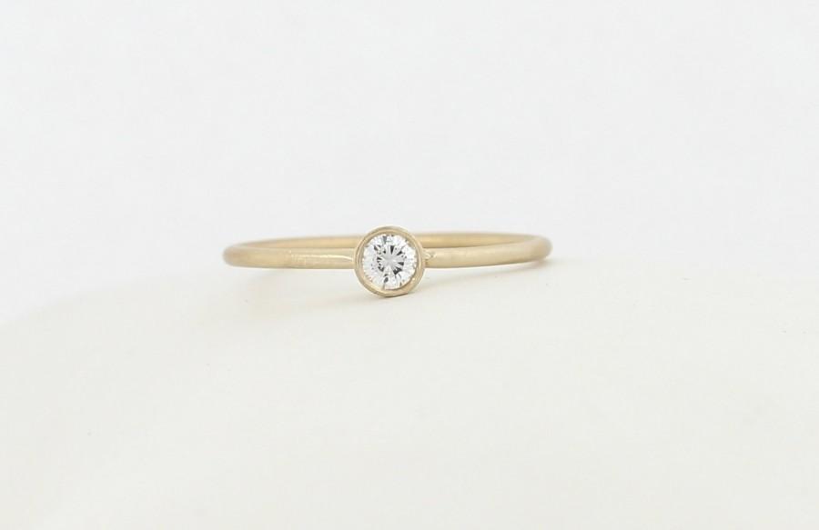 Hochzeit - Matte Yellow Gold Round Brilliant Cut Diamond Engagement Ring, Matte Yellow Solid Gold Dainty Engagement Ring, Matte Yellow Engagement Ring