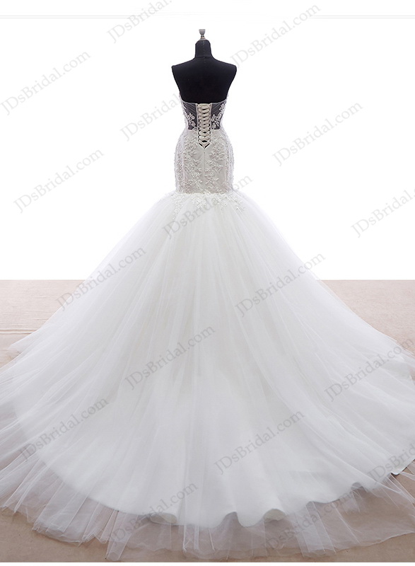 Wedding - IS049 Unique fitted mermaid tulle bottom bridal wedding dress