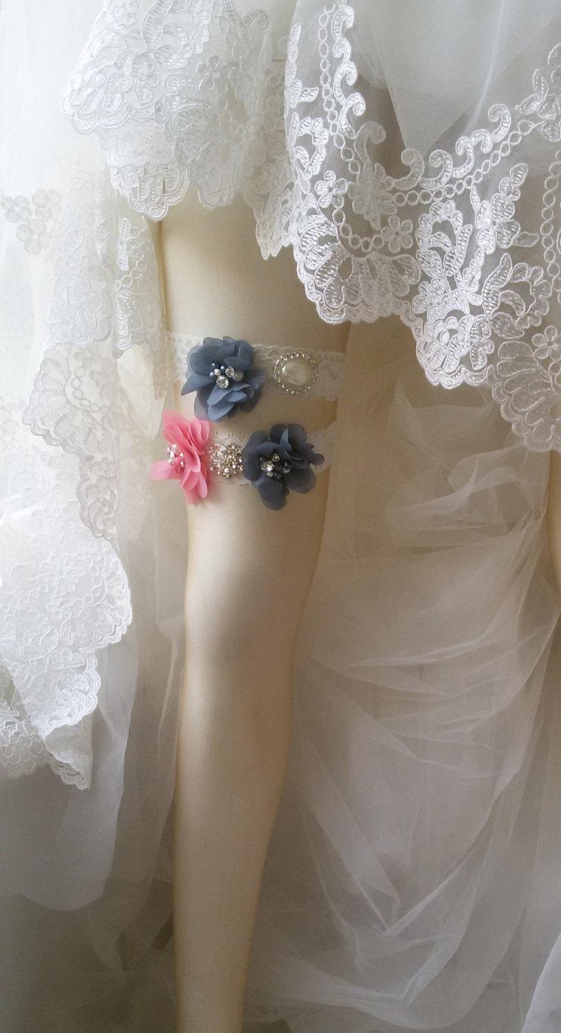 Mariage - Wedding garter, Wedding leg garter, Wedding accessoaries, Bridal  accessoary,  Gray wedding garter, Chiffon Flower Rhinestone Lace Garters