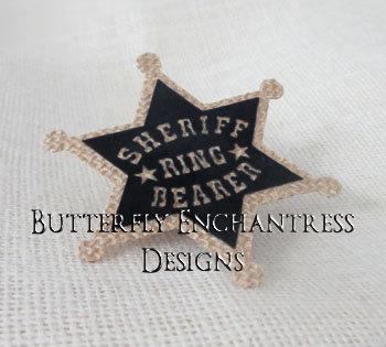 Burlap Wedding Ring Bearer Sheriff Star Mini Badge Pin Rustic