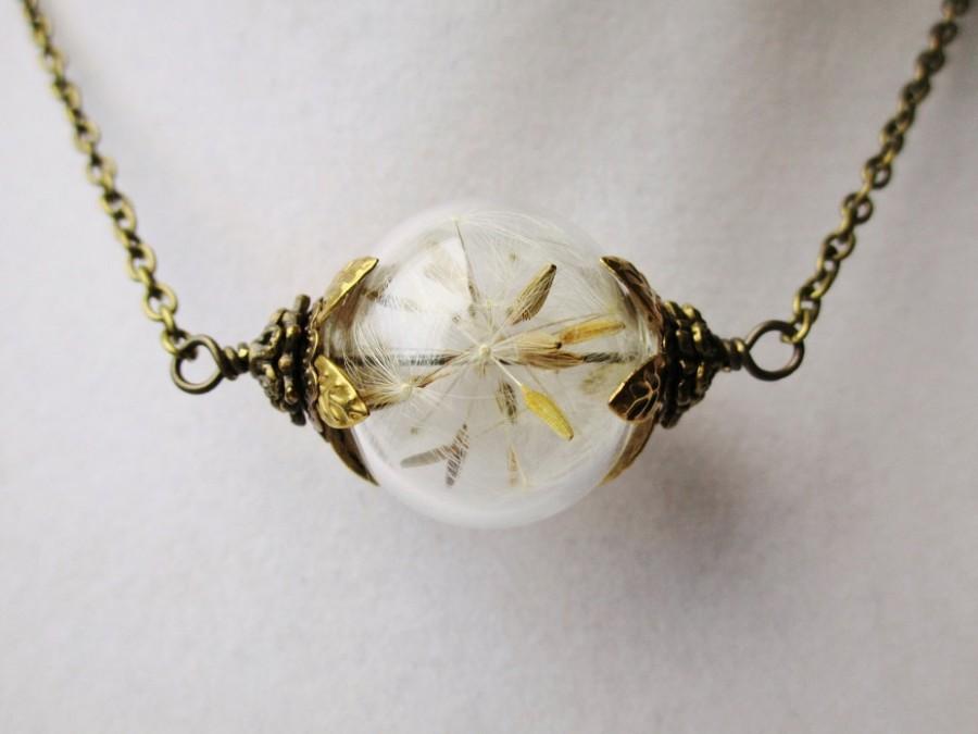 زفاف - Dandelion Seed Glass Orb Terrarium Necklace with Flower Petals, Small Orb in Bronze or Silver, Bridesmaid Jewelry