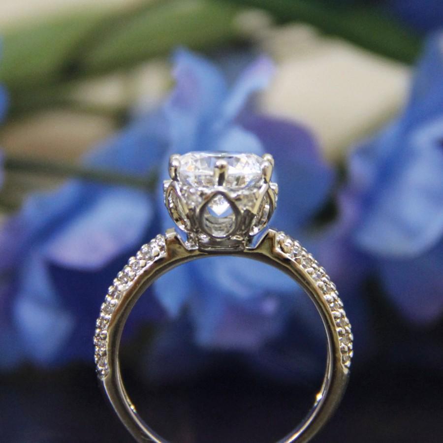 Wedding - 1.90 ct Art Deco Ring-Engagement Ring-Brilliant Cut Diamond Simulants-CZ Ring-Wedding Ring-Promise Ring-Bridal Ring-Sterling Silver-R40750