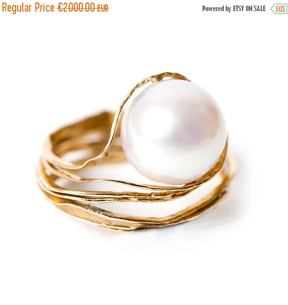 Mariage - SALE 20% OFF Pearl engagement ring - South sea Australian pearl gold ring - 18kt yellow gold and South sea Australian Pearl enagagement  rin