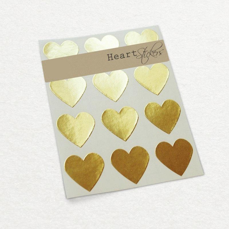 Hochzeit - Gold Heart Sticker - Wedding Invitation - Gift Wrap Seal 2.25" x 1.75"