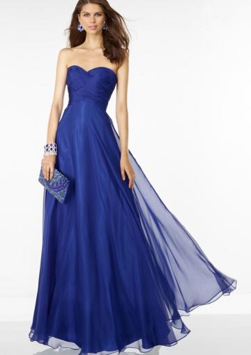 Mariage - Open Back Sweetheart Chiffon Floor Length Sleeveless Blue Ruched
