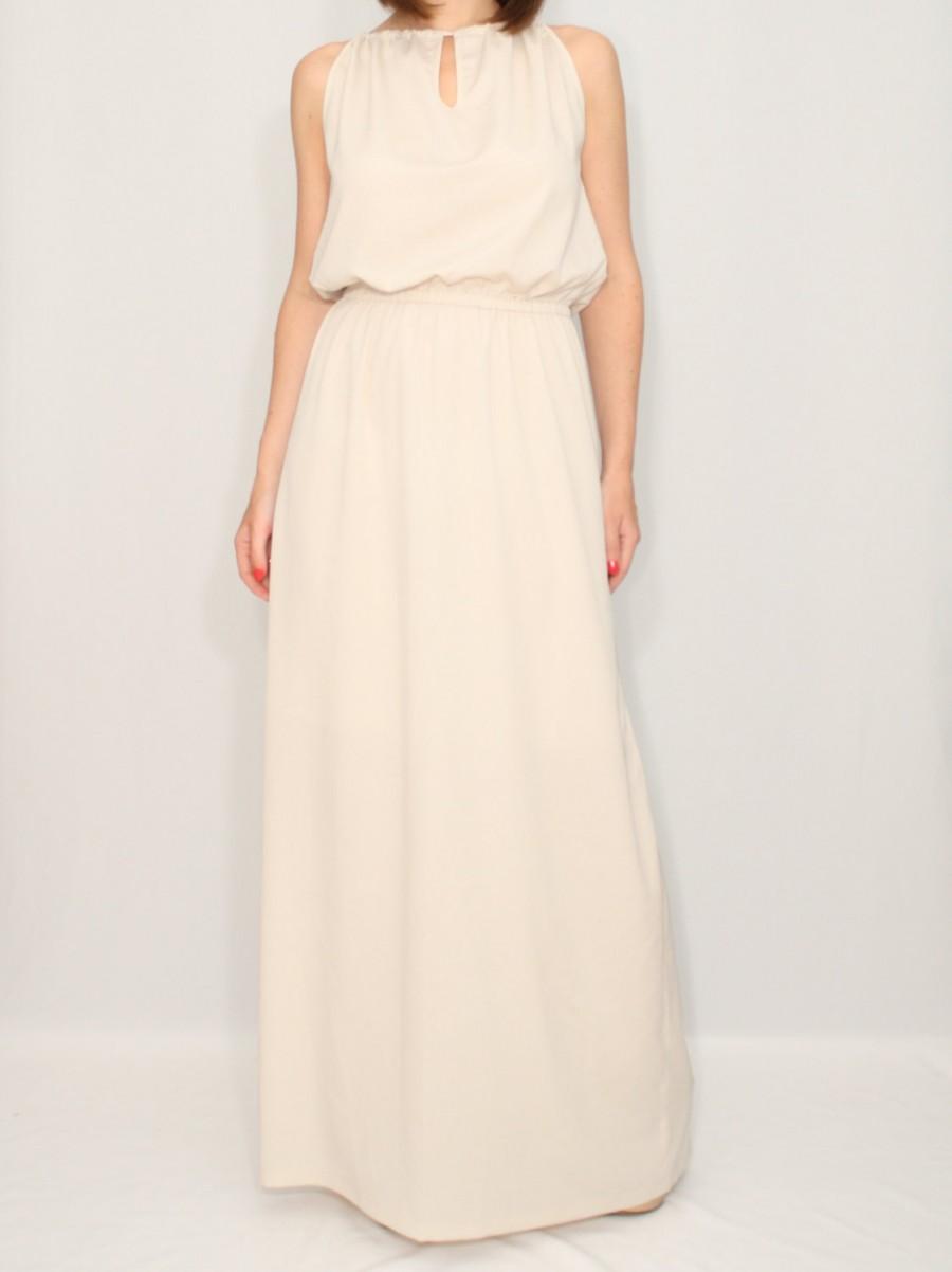 Mariage - Long beige dress Bridesmaid dress Chiffon maxi dress Keyhole dress