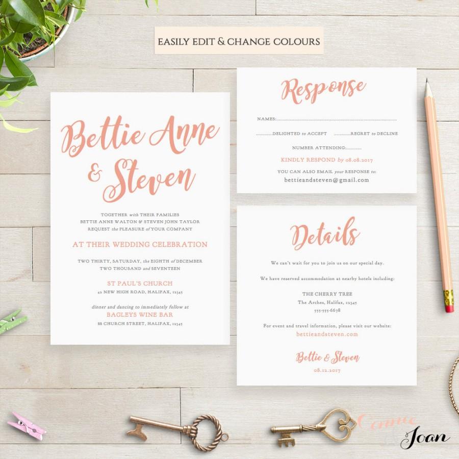 Wedding Invitation Template Set Printable Invitation Set Invitation 