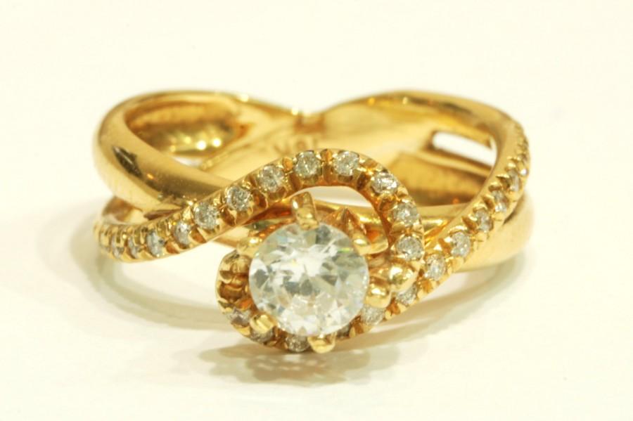 Mariage - 18k Engagement Ring, 18k ring, Twist ring, Curved ring, Engagement band, Diamond ring, Art Deco ring, Wedding ring, Vintage ring, Band ring