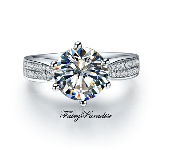 زفاف - 2 Ct (8 mm)  Round Cut man made diamond Solitaire Engagement Ring / Promise Ring, Art deco trellis ring, Free gift box  ( Fairy Paradise )