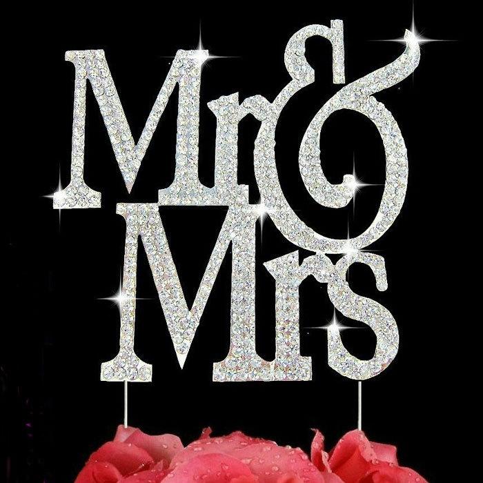 Mariage - Mr & Mrs Silver Rhinestone Cake Topper Wedding Cake Decoration Large Size