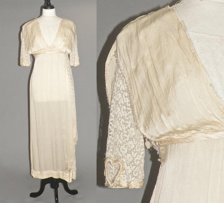 Mariage - Edwardian Wedding Dress, 1910s Silk and Lace Dress, Grecian Gown, Heart on Her Sleeve
