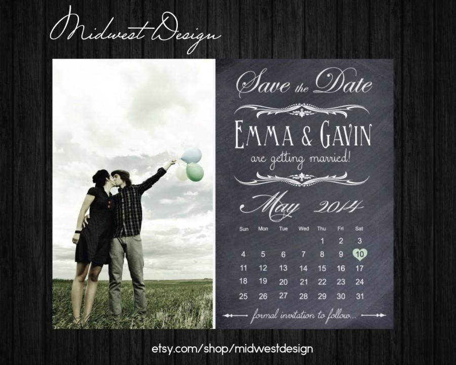Hochzeit - Save The Date Magnet, Card or Postcard . Chalkboard Calendar