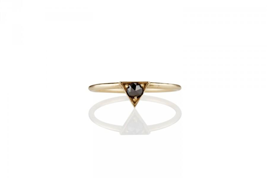 Wedding - Black Diamond Engagement Ring: Unique Rose Cut 14K 18K Triangle
