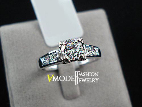 Wedding - Cubic Zirconia Engagement Ring, White Gold Engagement Ring, 0.5 Carat Engagement Ring, Accent Ring, Diamond Bridal Engagement Ring, AJR0006B