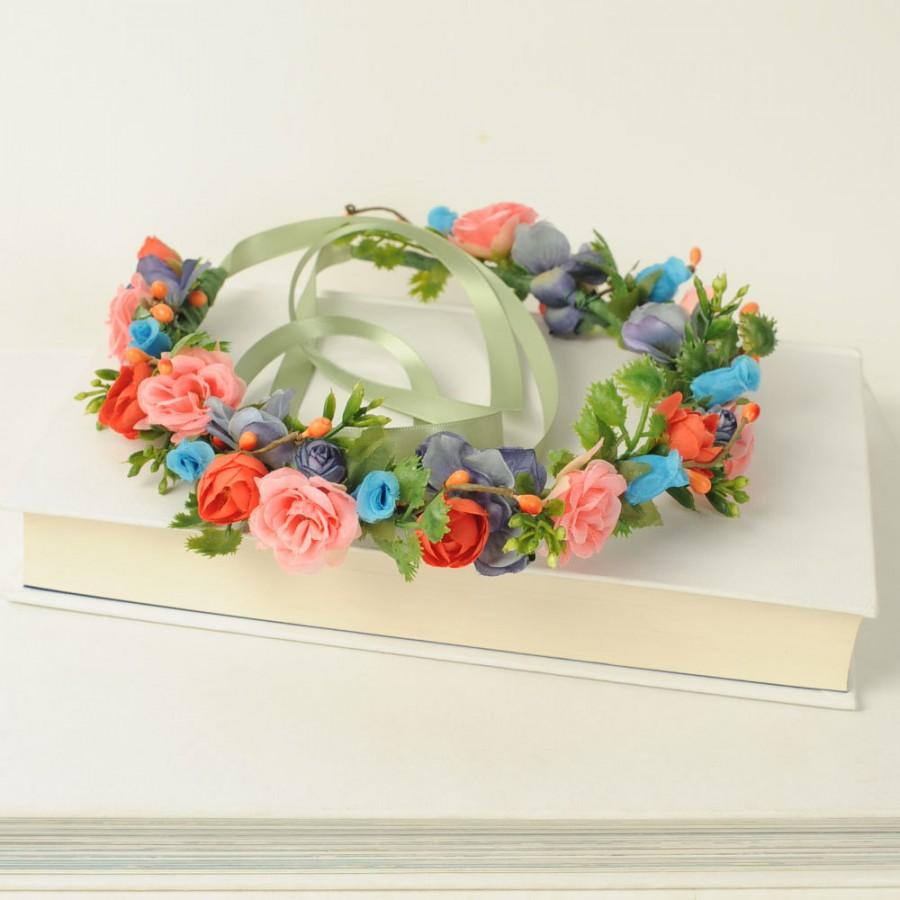 زفاف - Floral Crown, Flower Halo, Wedding Hair Accessory, Head Wreath, Rustic Hair Wreath, Flower Headband, Rainbow Crown, Hair Garland,