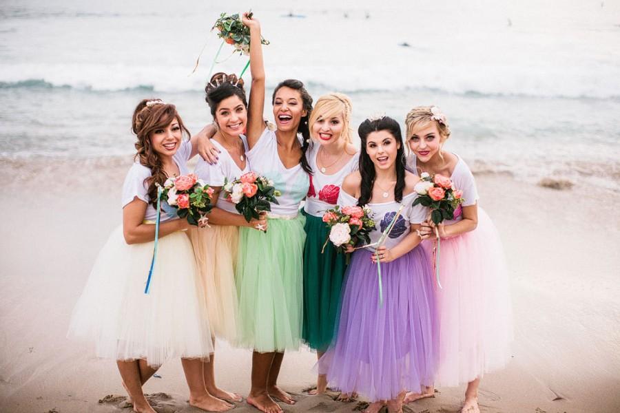 Wedding - The Mersisters Bridesmaids Skirts Custom Colors Bridal Beach Party Knee Length Tulle Tutu Skirt with Sash