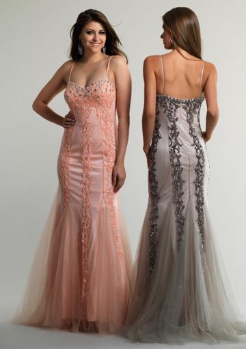 Свадьба - Tulle Appliques Crystals Spaghetti Straps Sheath Ruched Floor Length Sleeveless