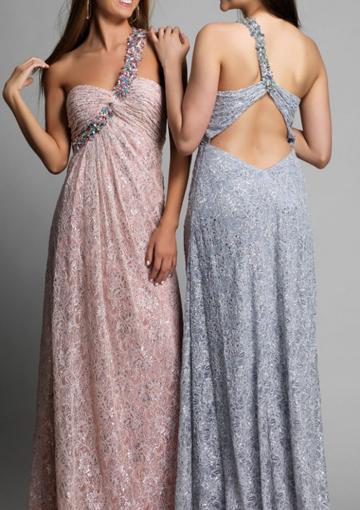 Mariage - One Shoulder Crystals Open Back Lace Pink Sleeveless Floor Length Ruched A-line