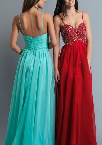 Mariage - Crystals Spaghetti Straps A-line Zipper Chiffon Ruched Floor Length Sleeveless
