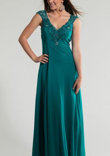 Mariage - Beading Buttons Floor Length V-neck Green Sleeveless Ruched Chiffon