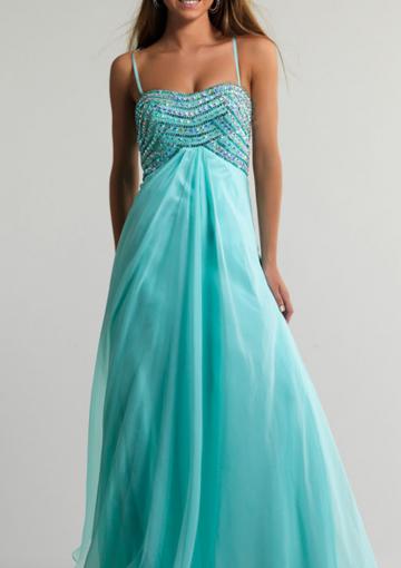 Mariage - Sky Blue Crystals Spaghetti Straps A-line Chiffon Ruched Floor Length SleevelessSky Blue Crystals Spaghetti Straps A-line Chiffon Ruched Floor Length Sleeveless