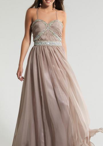 Mariage - A-line Chiffon Crystals Ruched Floor Length Spaghetti Straps Sleeveless