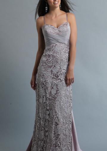 Mariage - Sleeveless Lace Satin A-line Grey Spaghetti Straps Sweep Train ZipperRuched