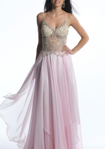 Wedding - Crystals Pink Spaghetti Straps A-line Zipper Chiffon Ruched Floor Length Sleeveless