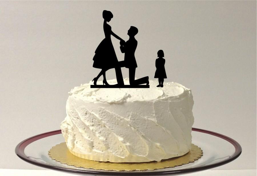Hochzeit - Engagement Cake Topper BRIDE + GROOM + CHILD Girl Silhouette Wedding Cake Topper Bride Groom Child Bride Groom Son Silhouette