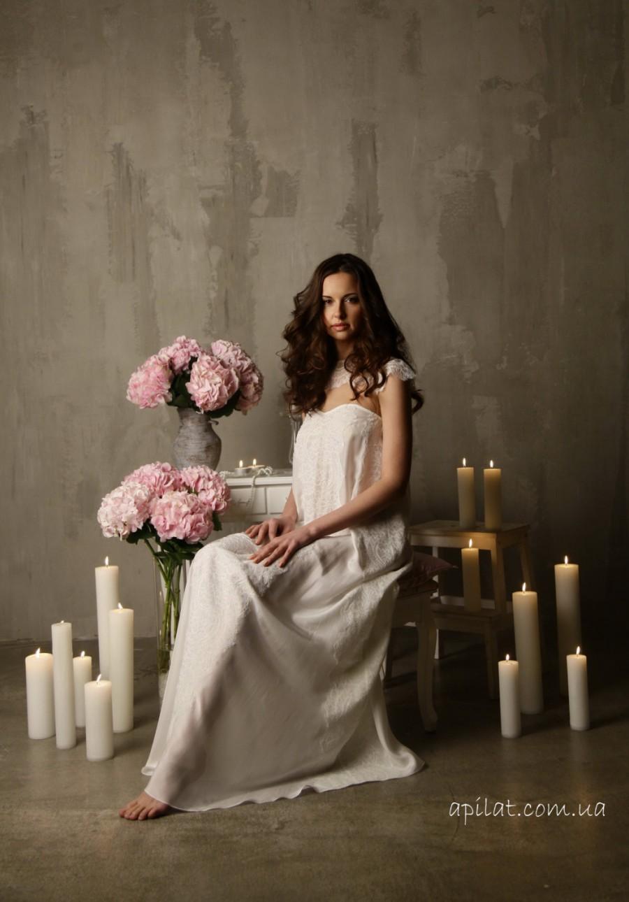 زفاف - Long Silk Bridal Nightgown With Lace F2, Bridal Lingerie, Wedding Lingerie, Honeymoon, Sleepwear, Christmas Gifts, For Her, For Woman