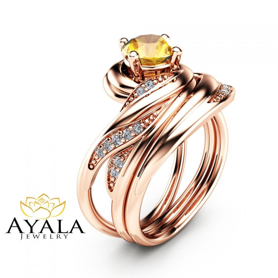زفاف - 1 CT Yellow Sapphire Engagement Ring Set 14K Rose Gold Rings Natural Sapphire Engagement Rings Choose Your 1 Carat Gemstone Ring